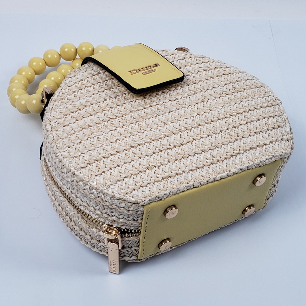 Dune London Beige Yellow Crossbody Bag Snap Zipper Closure Bead Handle No Strap - Picture 3 of 16